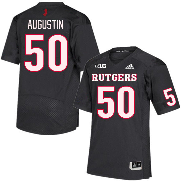 Men #50 Jordan Augustin Rutgers Scarlet Knights College Football Jerseys Stitched Sale-Black